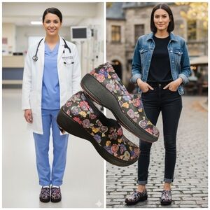 ​Dansko Abigail Floral Leather Clogs - Black Multi-Color Flowers - Size 38